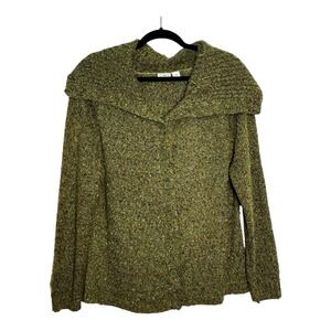 Cato Size XL Olive Green Marled Chunky Knit Shawl Collar Button Cardigan Sweater